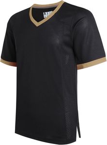 Camiseta Deportiva Negra con Cuello en V, Manga Corta, Estampado por Sublimación, con Ribete Dorado, Secado Rápido, 100% Poliéster, Informal, para Verano, ODM - Product Image 1