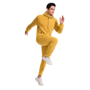 Ensemble de survêtement sportif jaune à capuche pour homme, fermeture éclair intégrale, couleur unie, séchage rapide, décontracté, automne, polyester, sweat-shirt et pantalon, coupe classique - Product Image 6