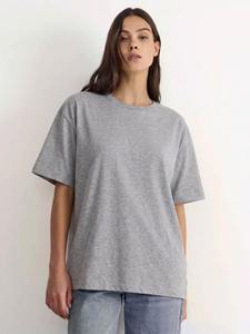 T-shirt d'été pour femme de qualité supérieure, gris, col rond, coupe ample, 100 % coton, décontracté, couleur unie, manches courtes, jersey tricoté, coupe ajustée - Product Image 1