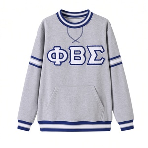 PBS <b>White</b> Letter Chenille Crewneck <b>Sweatshirt</b> with Kangaroo Pocket Striped Ribbed Trim Long Sleeve Casual Fleece Pullover <b>men</b> - Product Image 3
