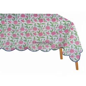 Nappe de Noël à bord festonné, imprimé indien, rectangulaire, en coton fait main, motif floral - Product Image 5