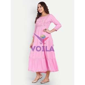 AARTI FASHION Salwar Suit tissé décontracté à silhouette ample, col bijou, respirant, taille élastique, simple, pour usage quotidien, longueur au sol - Product Image 5