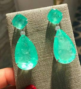 Imperial Luxury Natural Neon Green Colombian Emerald Muzo Dangle Drop <b>Earrings</b> 925 <b>Silver</b> Gold Plated Fine Jewelry - Product Image 1