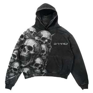 Sweat à capuche noir pour homme avec imprimé crâne bleu, impression numérique, style streetwear, vêtement d'automne, tissu FRENCH TERRY 320 g/m² - Product Image 4