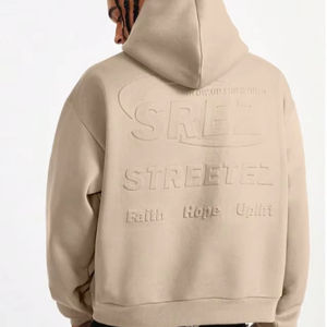 Sweat-shirt unisexe à capuche en molleton bouclette 100 % coton, gaufré 3D, couleur unie, coupe ample, pour homme, idéal pour l'hiver – Vente en gros personnalisée - Product Image 1