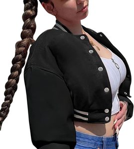 Chaqueta Varsity Unisex Negra con Mangas de Cuero PU, Cuello Redondo, Cierre de Botones, Estilo Casual para Otoño, Corte Regular y Corto - Product Image 3