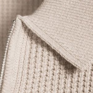 Cárdigan de punto 100% algodón con diseño acanalado de color sólido, informal y a la moda, con logotipo bordado personalizado para hombre y unisex. - Product Image 2