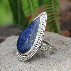 <b>Large</b> Pear Blue Lapis Lazuli Gemstone Handmade <b>Ring</b> 925 Sterling Silver <b>Ring</b> for Girls & Women's - Product Image 3