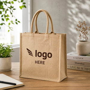 Natural <b>Jute</b> Heavy Duty Folding Rope Long Handle Gusseted Tote <b>Bag</b> Custom Logo Reusable Retail <b>Gift</b> Packaging OEM Wholesale - Product Image 1