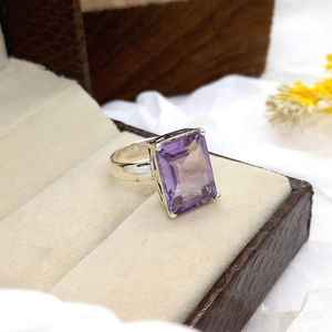 Bague artisanale en améthyste, argent sterling 925, pierre de naissance de février, bijou naturel, cadeau pour femme - Product Image 6