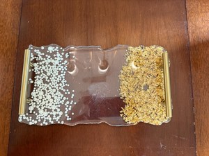 Charcuterie Tray with Brass-plated handles with ivory colored faux pearls <b>suspended</b> in resin - Product Image 5