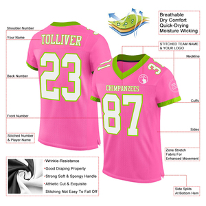 Camiseta de fútbol rosa personalizada, camiseta de malla verde neón blanca, camiseta de malla de fútbol auténtica de alta calidad para hombre, camiseta deportiva de alto rendimiento - Product Image 4