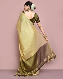 Sari en tissu KV Chanderi uni, design élégant, avec blouse non cousue, infroissable, séchage rapide, réversible, pour mariage - Product Image 6
