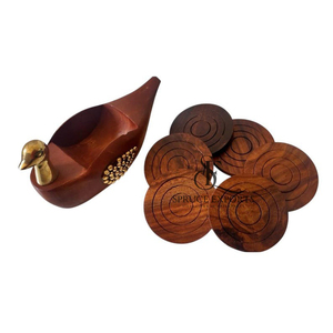 Handmade Wooden <b>Coaster</b> <b>Set</b> With Brass Duck Holder. Unique Engraved Cut Design Handcrafted Tableware For Bulk Home & Bar Decor - Product Image 4