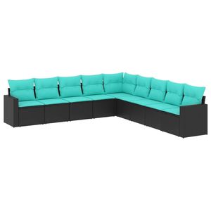 Set di divani da giardino in polyrattan nero da 9 pezzi con cuscini, eleganti mobili da esterno - Product Image 2