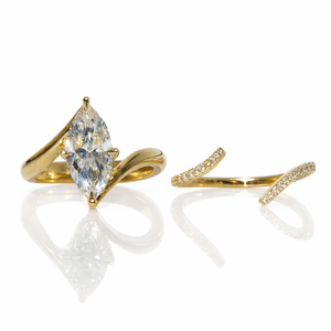 Bague de fiançailles unique 1,5 carat en diamant de laboratoire, or massif 14 carats, style Bypass Marquise Rapture avec bande pavée ondulée, ensemble de bagues de mariée - Product Image 3