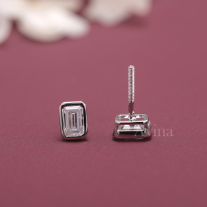 IGI Certified Lab Grown Diamond Emerald Cut Bezel Stud Earrings 14K White / Rose & Yellow Gold Solitaire Diamond Earrings - Product Image 6