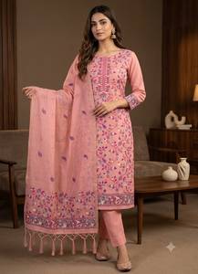 Conjunto de traje Anarkali de algodón crema bordado para mujer Noor, corte regular, ropa tradicional india y pakistaní, informal, para todas las estaciones - Product Image 3