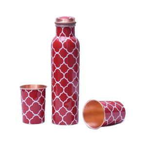 Black Copper Water <b>Bottle</b> with Bohemian Mandala Design Portable Travel Drinkware Set with 2 Matching Tumblers - Product Image 4