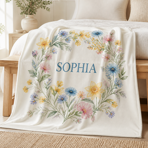 Custom Printed <b>Throw</b> Blanket Personalized Vinyl Wildflower Film Handprint Shell Geometric Sublimation Flannel Fleece Polyester - Product Image 2