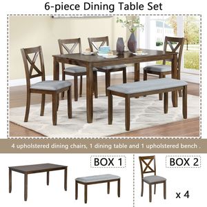Set da Pranzo 6 Pezzi: Tavolo Rettangolare in Legno con 4 Sedie Imbottite e Panca per 6 Persone, Elegante Set per Sala da Pranzo - Product Image 3