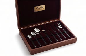Ensemble de couverts minimalistes en acier inoxydable avec poignées noires, finition miroir haute brillance, passe au lave-vaisselle, pour mariage et restaurant - Product Image 3