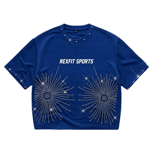 T-shirt personnalisé Rexfit 100% coton, coupe ample et épaisse, impression DTG, motif délavé au soleil, effet délavé à l'acide, strass - Product Image 6