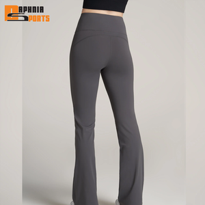 Customized High Waisted Spandex Cotton Pleated <b>Flared</b> Pants Women's Solid Color Sports Bra <b>Leggings</b> Gym Set Breathable Quick Dry - Product Image 3