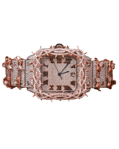 Half Iced Out Roman VVS Moissanite Wrist Watch in <b>Rose</b> Gold Featuring Date Light Pink Dial Top Quality Bling For Trendsetters - Product Image 1