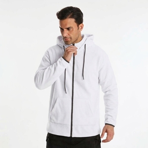 Sweat-shirt à capuche zippé en polaire vert olive pour homme, coupe classique, décontracté, pour l'automne, 100 % polyester, respirant, tricoté, couleur unie - Product Image 2