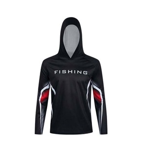 Chemise de pêche à manches longues à capuche, impression par sublimation, UPF 50, anti-UV, unisexe, adulte, pull-over, noir, rouge, blanc - Product Image 1