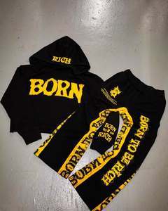 <b>Top</b> Quality Custom Rhinestone Tracksuits for Men Vintage <b>Zip</b> up Flared Sweatsuits Screen Print Letter Sweatpants and Hoodie Sets - Product Image 2