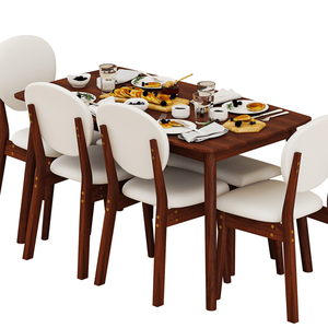 Rubberwood Dining Table Set 1 Rectangular Table & 4 Upholstered Chairs with 1 <b>Bench</b> Dark Walnut Finish & Beige <b>Cushions</b> Deta - Product Image 6