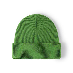 Green Knitted Beanie <b>Hat</b> Solid Color Unisex Winter Cap Casual Style 100% Acrylic Adult Size 56-58CM - Product Image 1