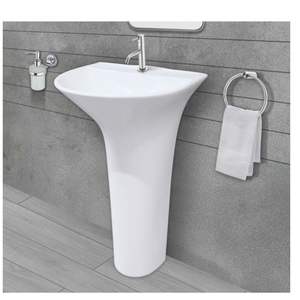Glossy White Ceramic Wall Hung Washbasin Rectangular Design 480x430x860mm Half Pedestal Floating Bathroom Sink Set - Product Image 3