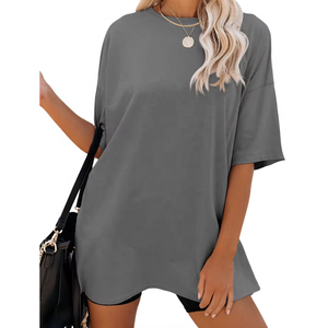 Camiseta con hombros caídos personalizada, ropa de calle para mujer, camisetas transpirables lisas de algodón para mujer, Camiseta larga de gran tamaño, camisetas para mujer - Product Image 6