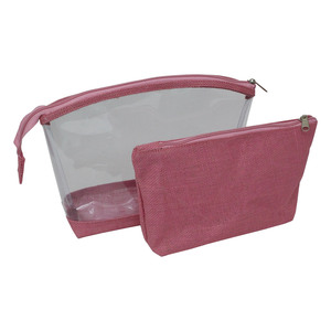 Pochette de voyage en PVC recyclé et jute, couleur unie tendance, trousse de toilette transparente avec fermeture éclair, motif logo, réutilisable, en plastique - Product Image 4