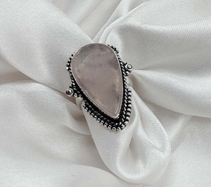 Natural Rose Quartz Pear Cabochon 925 Silver Plated Unisex Trendy <b>Statement</b> <b>Ring</b> Vintage Handmade Jewelry - Product Image 2