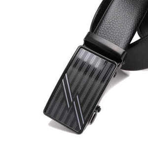 Ceinture automatique en cuir véritable noir avec boucle rectangulaire en plastique, solide, décontractée, durable, en cuir de vachette, moulage monobloc - Product Image 3