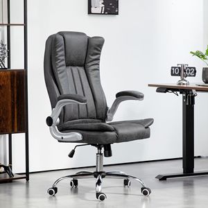 Sedia da Ufficio Ergonomica con Schienale Alto, Braccioli Imbottiti Ribaltabili, Inclinazione e Altezza Regolabili, Base in Nylon Marrone Scuro, Design Reclinabile - Product Image 2