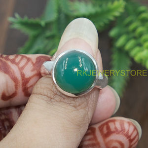 Bague en onyx vert naturel, argent sterling 925, faite à la main, bague statement ovale, pierre précieuse en onyx vert, cadeau pour femme - Product Image 3