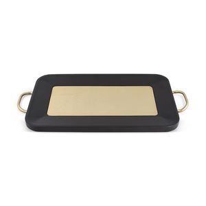 Modern <b>Black</b> Serving Tray with Gold Center Panel and Metal Handles Decorative Coffee <b>Table</b> Ottoman <b>Vanity</b> Serving Tray - Product Image 2