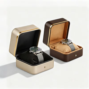 High-end Gold-<b>Edged</b> PU Leather Watch Box Rounded Corners Flip-Top Packaging Box Bracelet Bangle Box Jewelry Box - Product Image 2