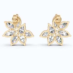 ต่างหูเพชรทรงดอกไม้ 10KT ทองคำขาว ชุบโรเดียม ประดับเพชรทรงมาร์คีส์และทรงหยดน้ำ เพชรเพาะเลี้ยงในห้องปฏิบัติการ ได้รับการรับรองจาก IGI - Product Image 4