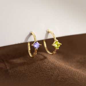 Peridot Hoop Earrings 925 Sterling Silver 14K Gold Plated Septum Helix <b>Tragus</b> <b>Ring</b> Gemstone Jewelry For Women - Product Image 2