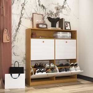 Scarpiera Autoportante con 4 Cassetti a Ribalta e Maniglia in Legno, Organizzatore per Scarpe, Mobile in Legno - Product Image 3