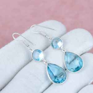 Boucles d'oreilles pendantes en apatite, argent sterling 925, bijoux bohèmes faits à la main, boucles d'oreilles pendantes pour femmes, vente en gros - Product Image 5