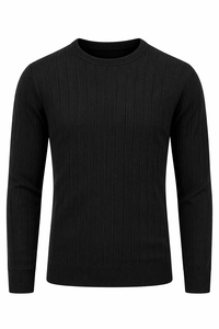 T-shirt côtelé à manches longues pour homme de qualité supérieure |   T-shirt en tricot à rayures verticales coupe ajustée |   T-shirt décontracté à col rond en mélange de coton, coupe ajustée - Product Image 4