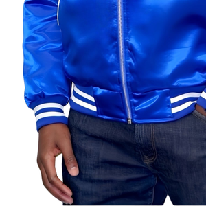 Blouson Bomber Blu Phi Sigma 1914 pour Homme, en Satin Bleu avec Lettres Grecques, Vêtement de Fraternité, Fermeture Éclair, Coupe Classique, Vêtement d'extérieur Premium - Product Image 5