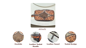 Fashionable Hot Selling Hand Tooled Cowhide Leather Travel Organizer Large Capacity Zipper <b>Hanging</b> Cosmetic Makeup <b>Bag</b> for Women - Product Image 4